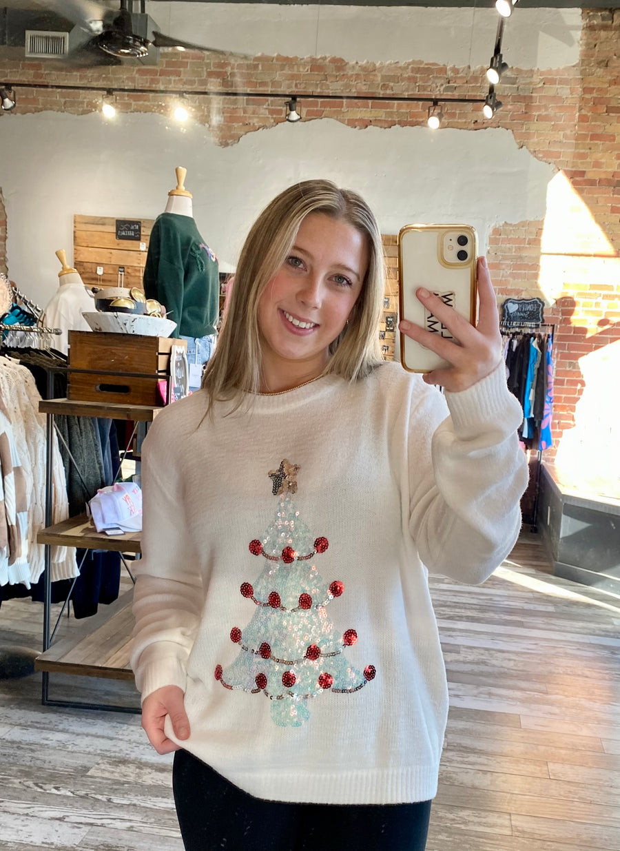 Glitter Sequin Tree Sweater