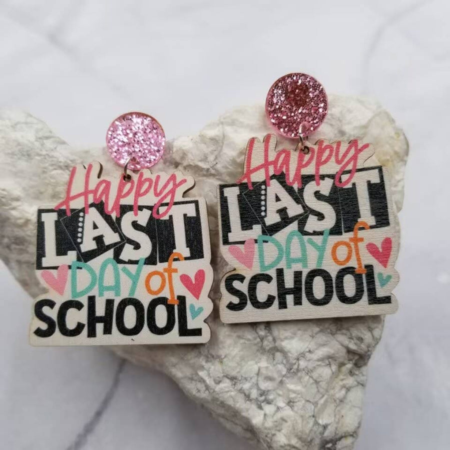 Happy Last Day Of School Wood Earrings