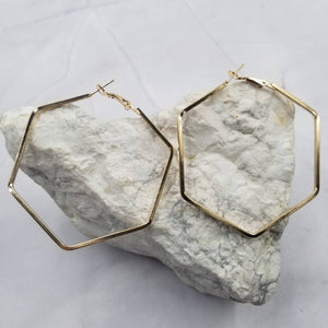 Gold Geometry Hexagon Wire Hoop Earrings