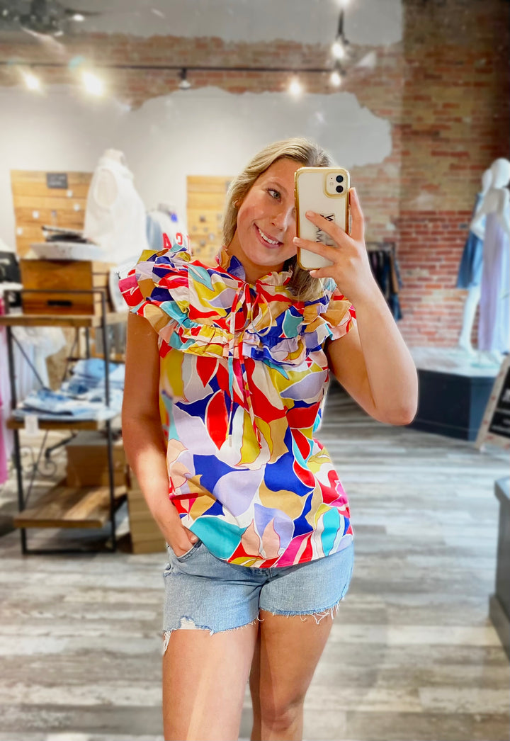 Avery Abstract Ruffle Top