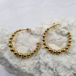 Gold Filled Ball Beaded C Hoop Earrings