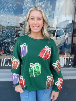 Sequined  Present Patch Sweater