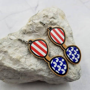 Patriotic Wooden Glasses Earrings