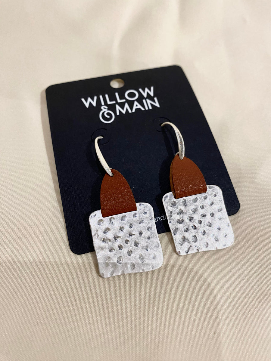 Square Metal & Leather Earrings