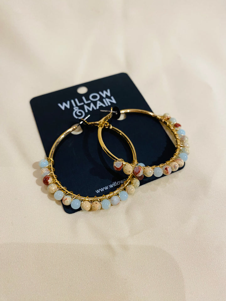 Stone Beaded Hoop Earrings