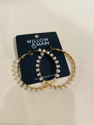 Gold Wired hoop Pearl Earrings