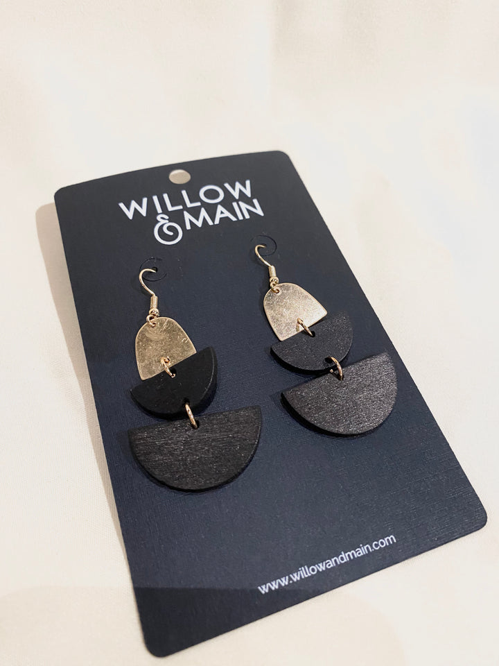 Black Wooded Drop Earrings