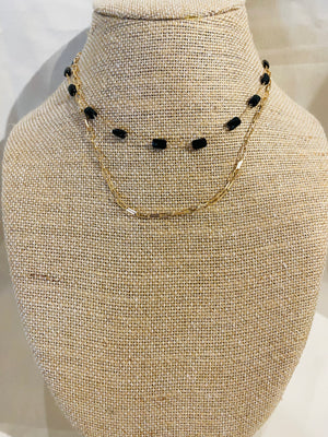 Black Beaded & Gold Necklace