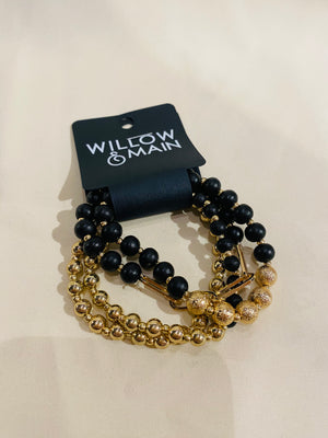 Black Wood & Gold Chain Bracelet Set