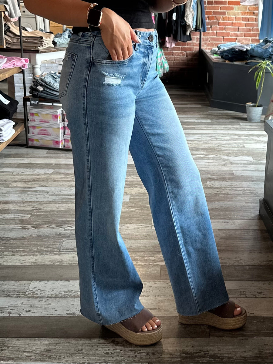 Olivia Wide Leg Cropped Jeans- Denim