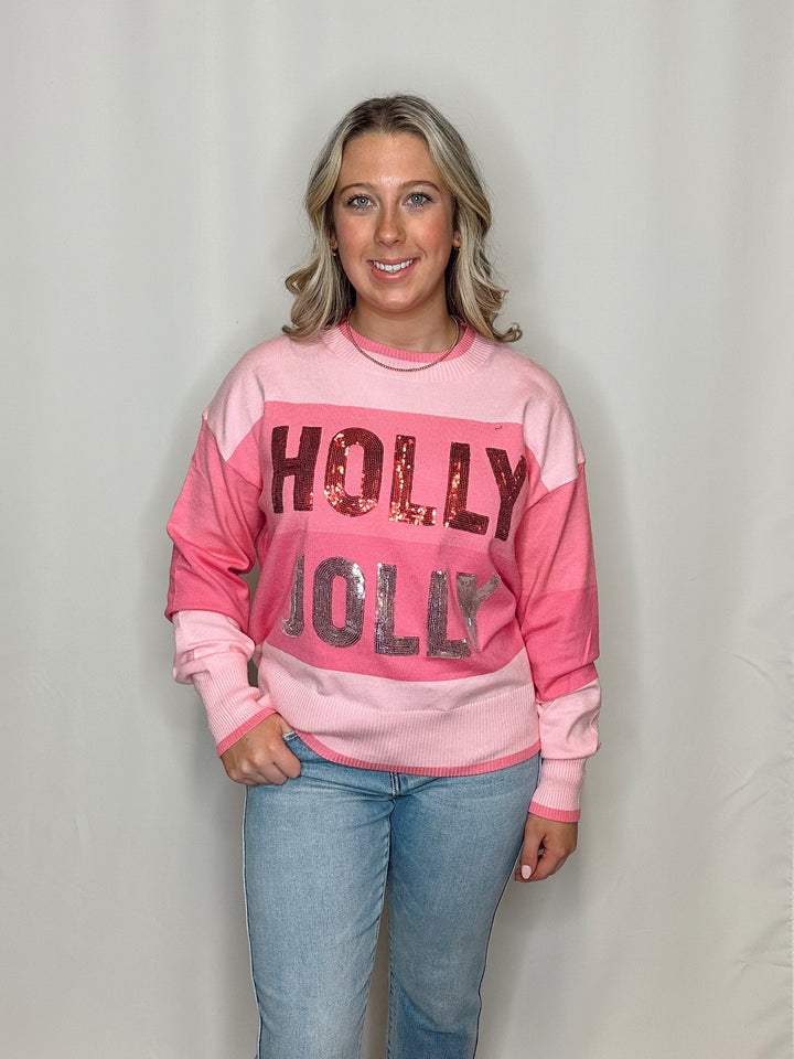 Holly Jolly Pink Striped Sweater