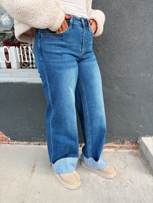 Lovervet Cuffed Wide Leg Jeans