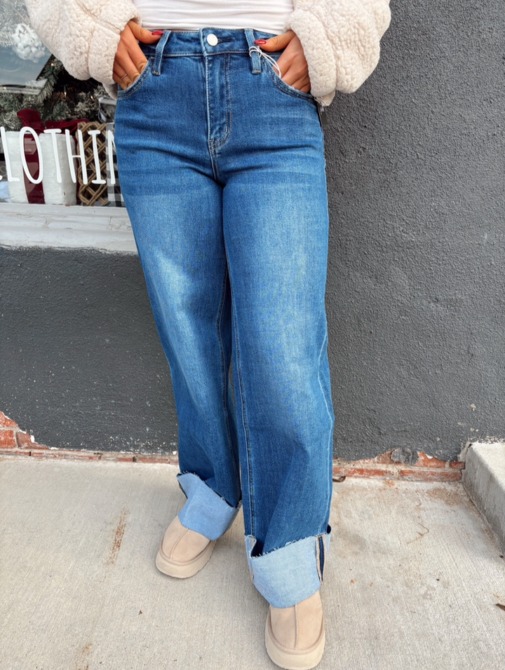 Lovervet Cuffed Wide Leg Jeans