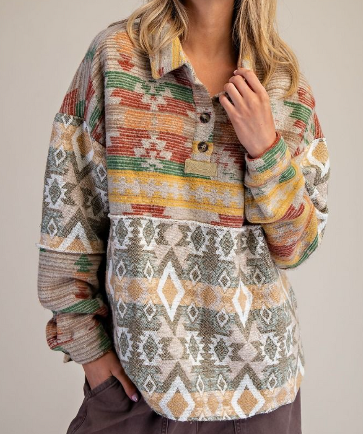 Aztec Printed Fleece Pullover