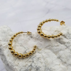 Gold Filled Ball Beaded C Hoop Earrings